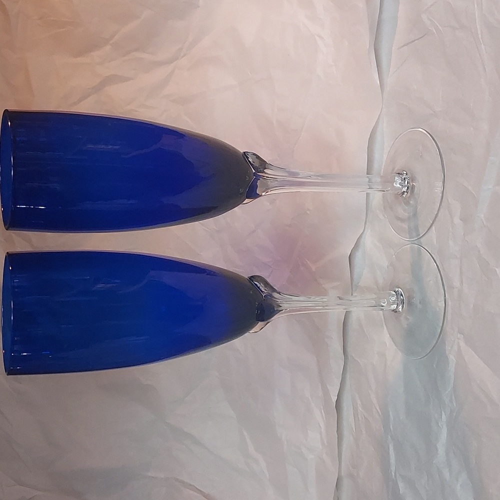 Vintage Cobalt Blue flute wine glasses set off 2.